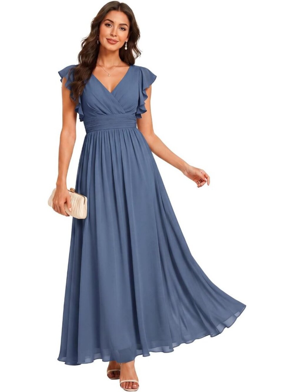 Flowy Backless Summer Bridesmaid Dress | Elegant Formal Gown for Weddings